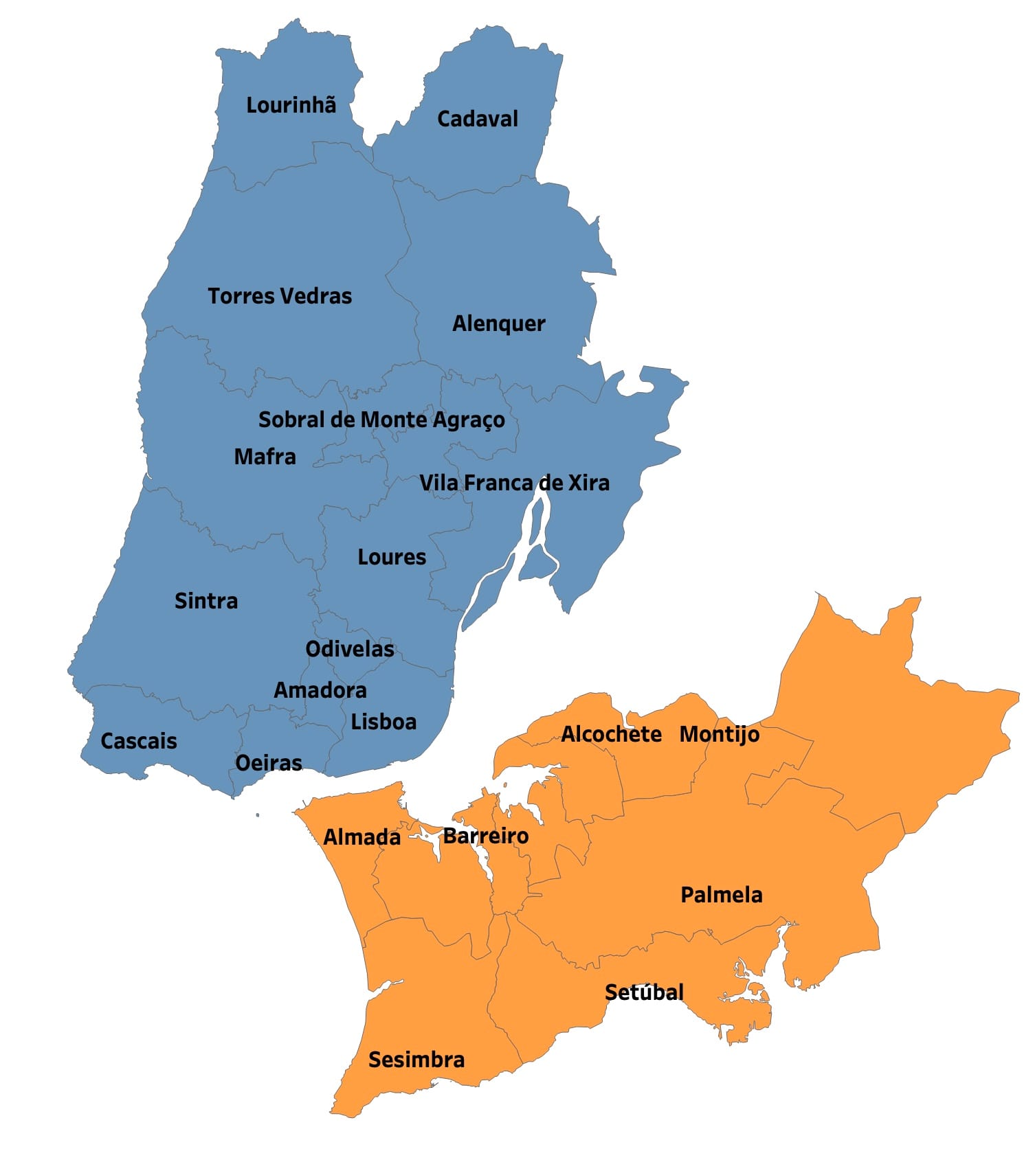 Mapa de Municipios de Lisboa y Norte de Setúbal