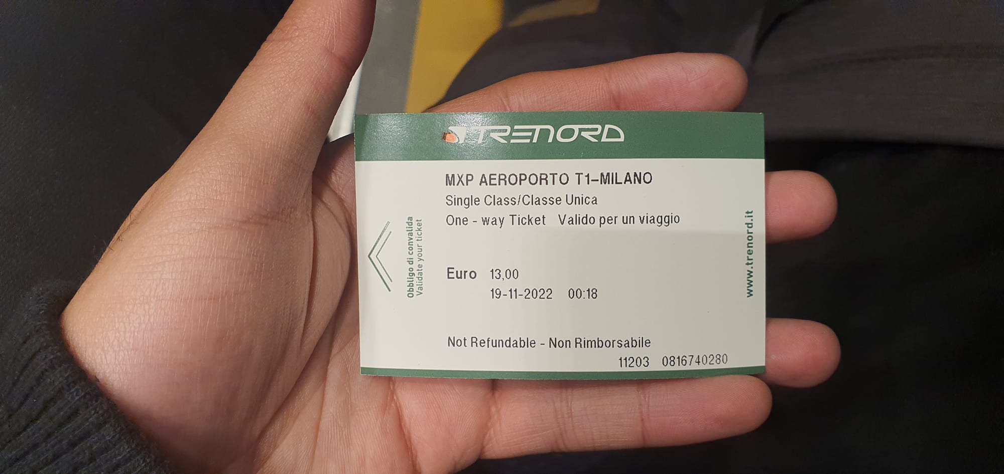 Milan Trenord train ticket from MXP airport to the city center